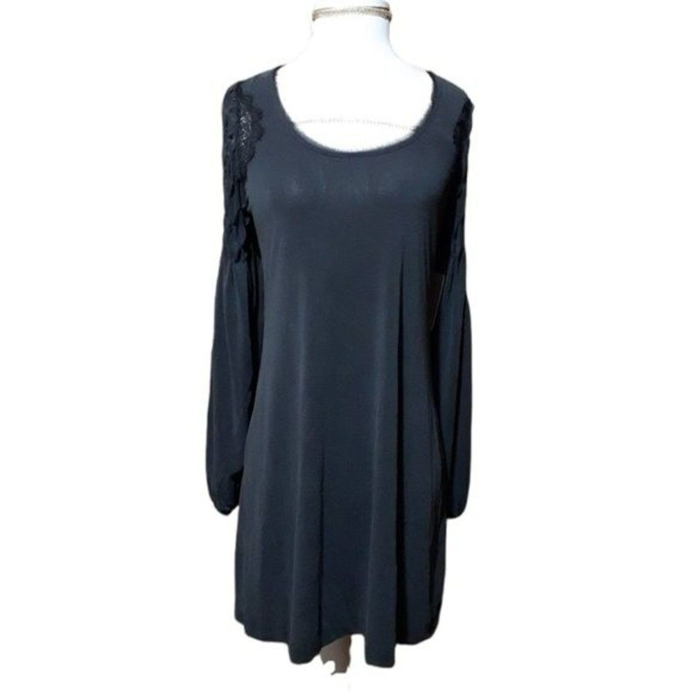 Free People Jessie's Peasant Sleeve Women's Mini Dress Black Honeycomb Detail Sz - Picture 8 of 11